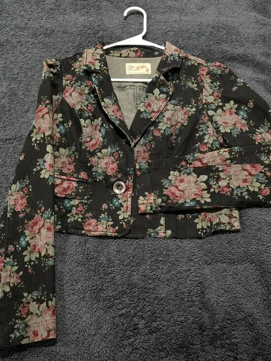 Free People Cropped Floral Blazer Jacket Size 6 Boho Romantic Cottagecore - Picture 3 of 14